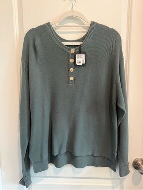 Women’s Henley Waffle-Knit Sweater - Sage Green